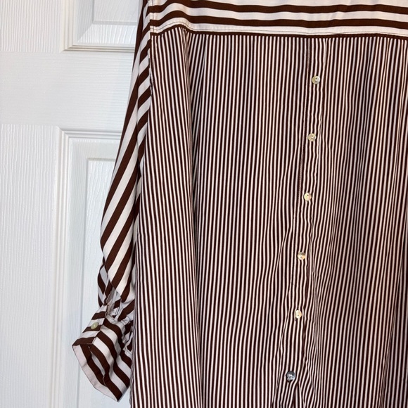 Jane and Delancey Brown and White Striped Button-Down Shirt - Picture 9 of 13